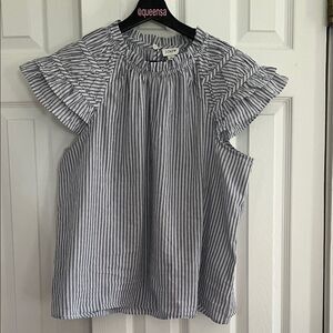 J. Crew Striped flutter-sleeve top in navy and white